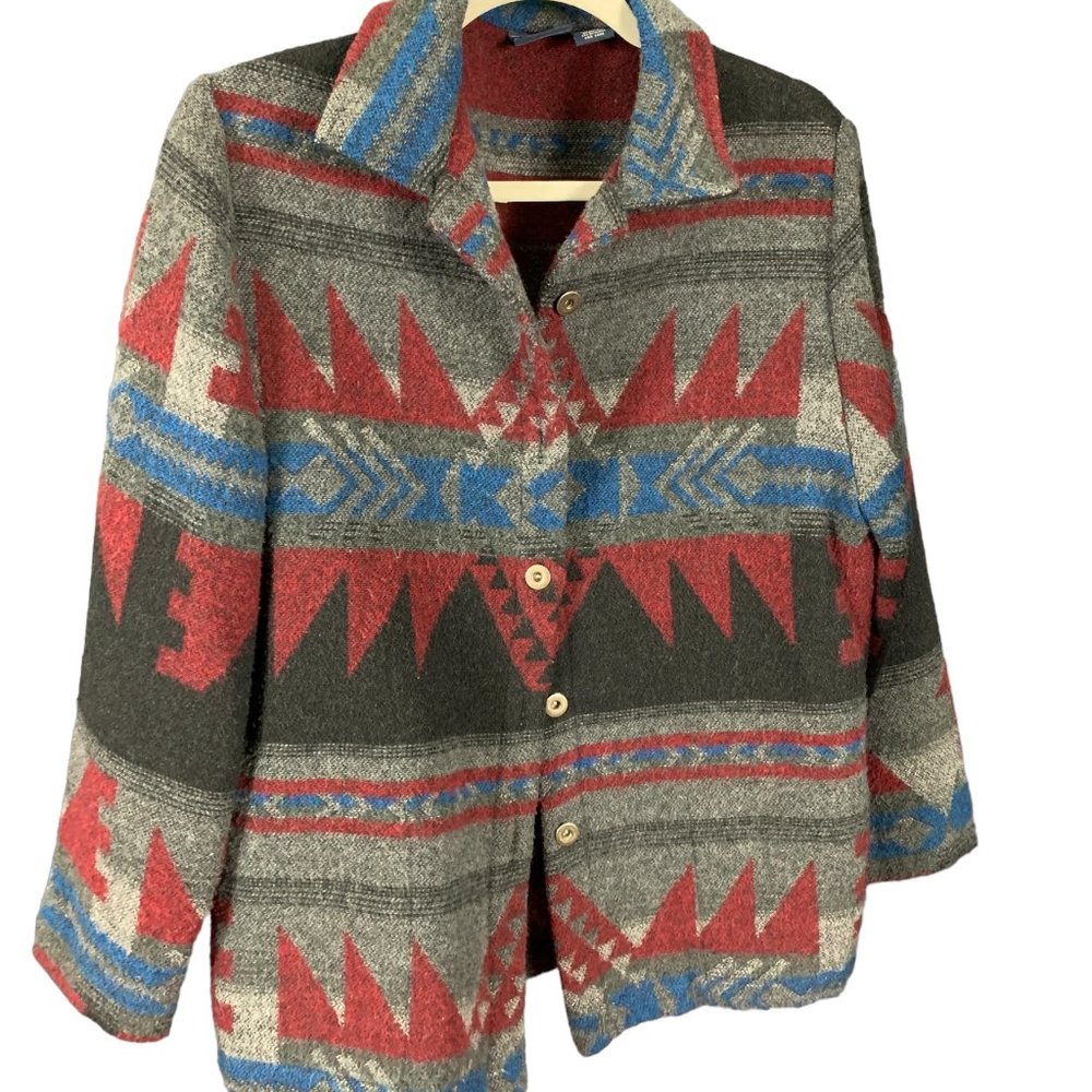 Sonoma Aztec-Pattern Puffer Jacket in Red, Blue, Gray